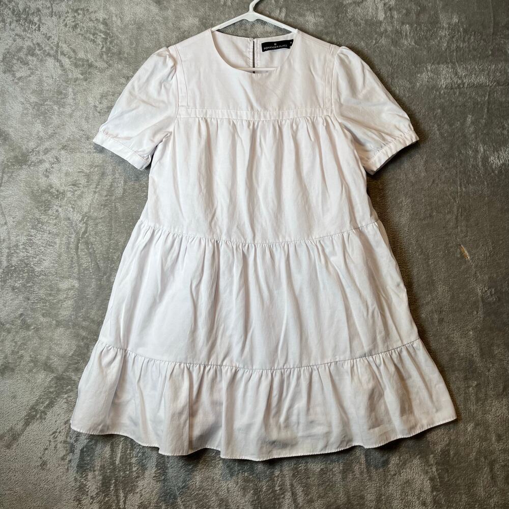 Pomander Place Women's Size Medium White Quinn Tiered Mini Dressβ Cotton Blend